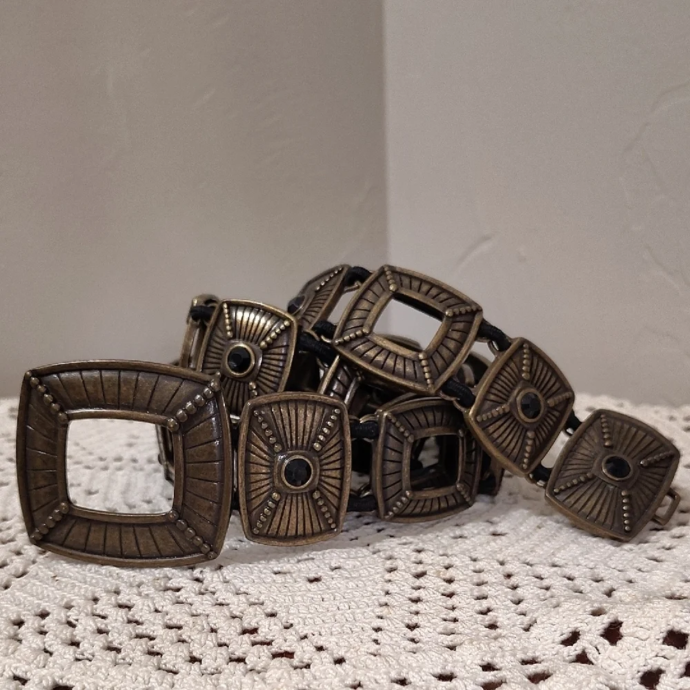 Bronze Metal Stretch Belt Boho Black Stone 37.5